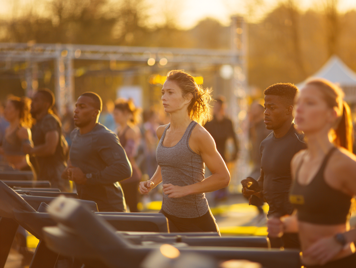Активні люди різного віку займаються фітнесом на відкритому повітрі